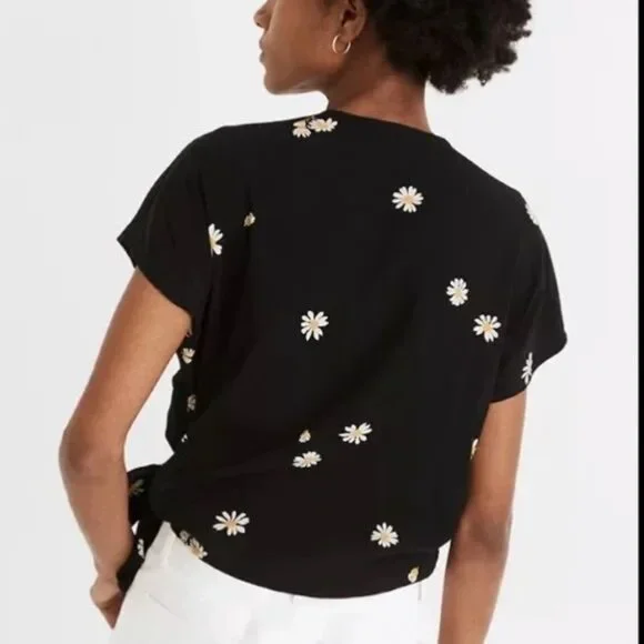 Madewell Daisy Print Cropped Wrap Top Blouse, Size Medium - Picture 2 of 2